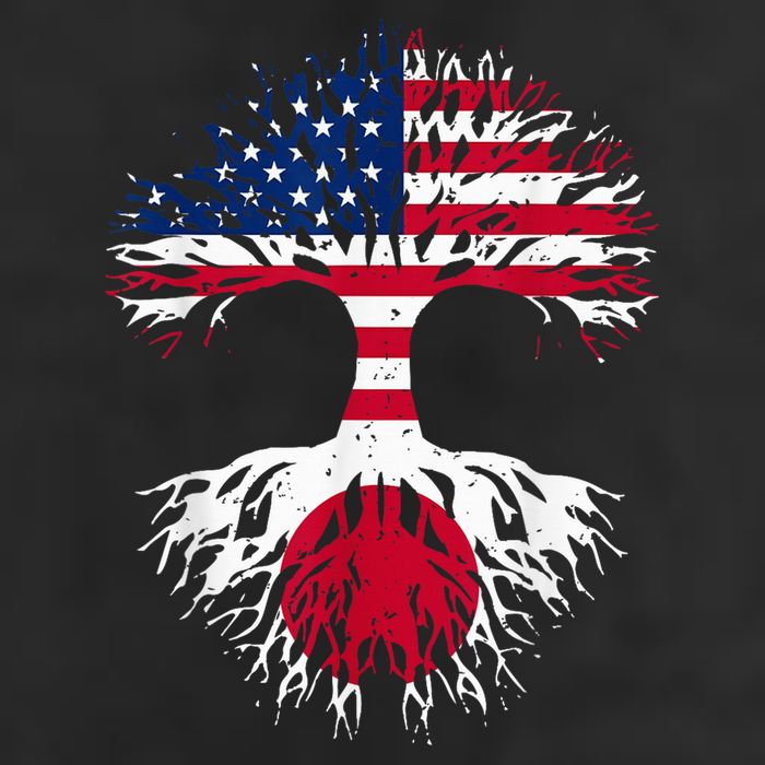 Japanese Roots American Grown Tree USA Flag Funny Japan Flag 7 Panel Mesh Trucker Snapback Hat