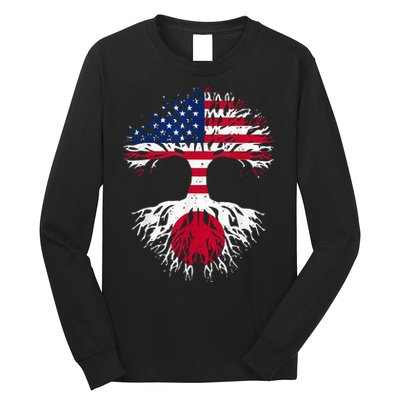 Japanese Roots American Grown Tree USA Flag Funny Japan Flag Long Sleeve Shirt