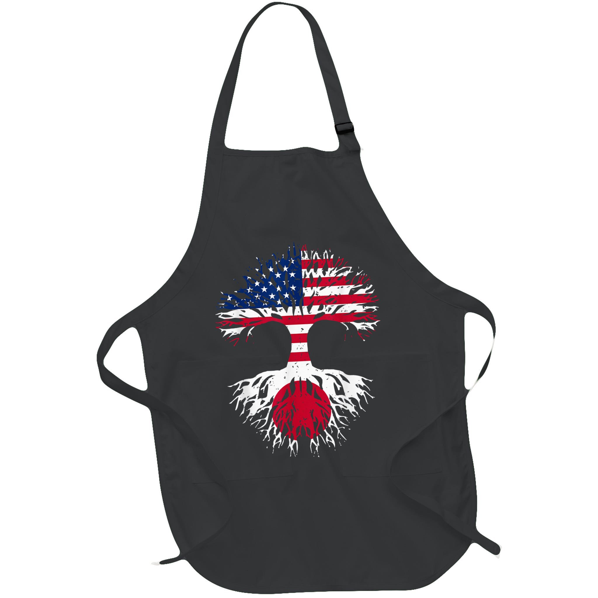 Japanese Roots American Grown Tree USA Flag Funny Japan Flag Apron