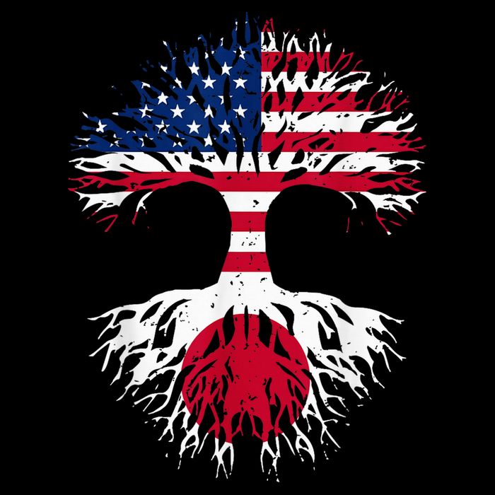 Japanese Roots American Grown Tree USA Flag Funny Japan Flag Bucket Hat