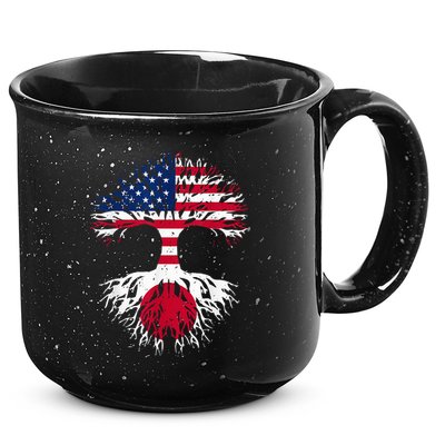 Japanese Roots American Grown Tree USA Flag Funny Japan Flag 15oz Campfire Ceramic Mug