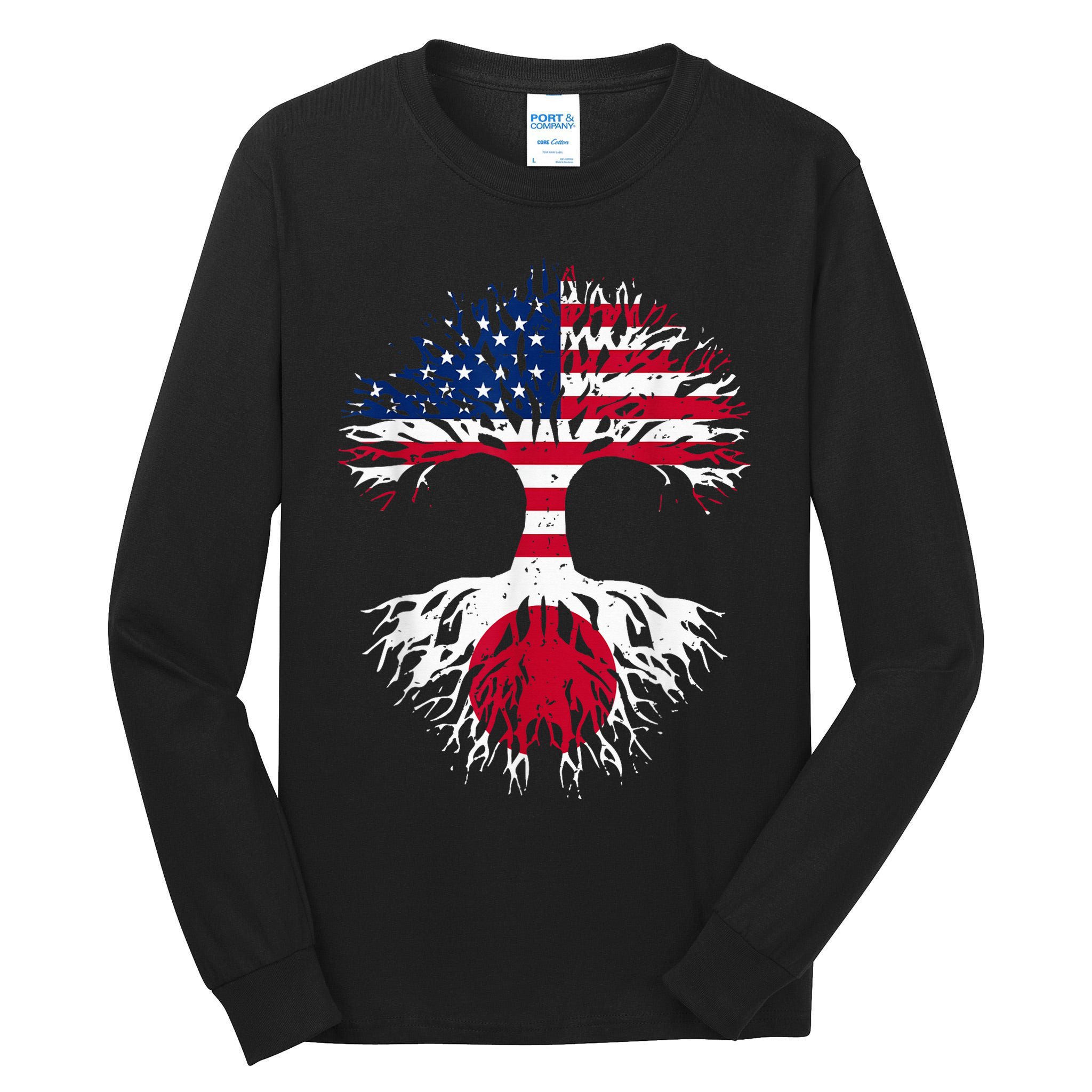 Japanese Roots American Grown Tree USA Flag Funny Japan Flag Tall Long Sleeve T-Shirt