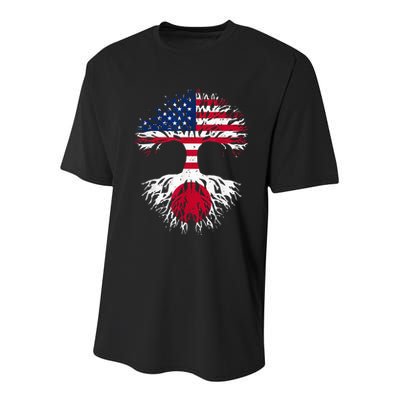 Japanese Roots American Grown Tree USA Flag Funny Japan Flag Youth Performance Sprint T-Shirt