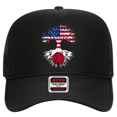 Japanese Roots American Grown Tree USA Flag Funny Japan Flag Trucker Hat