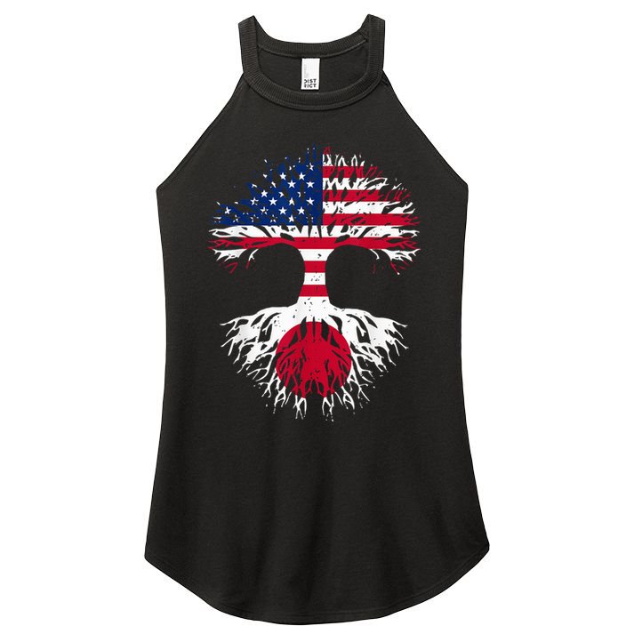 Japanese Roots American Grown Tree USA Flag Funny Japan Flag Women's Perfect Tri Rocker Tank