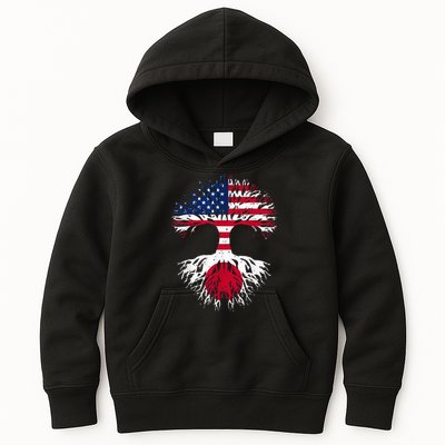 Japanese Roots American Grown Tree USA Flag Funny Japan Flag Kids Hoodie