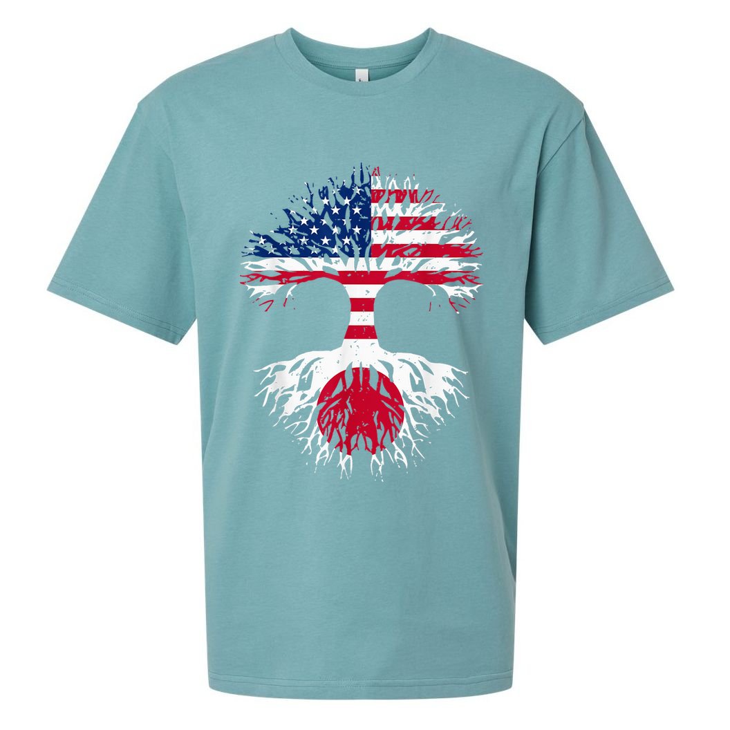 Japanese Roots American Grown Tree USA Flag Funny Japan Flag Sueded Cloud Jersey T-Shirt