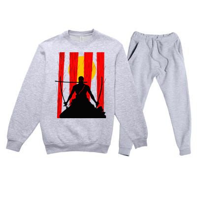 Japanese Retro Art Zoro Anime Premium Crewneck Sweatsuit Set