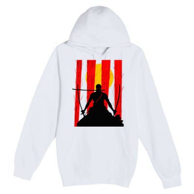 Japanese Retro Art Zoro Anime Premium Pullover Hoodie