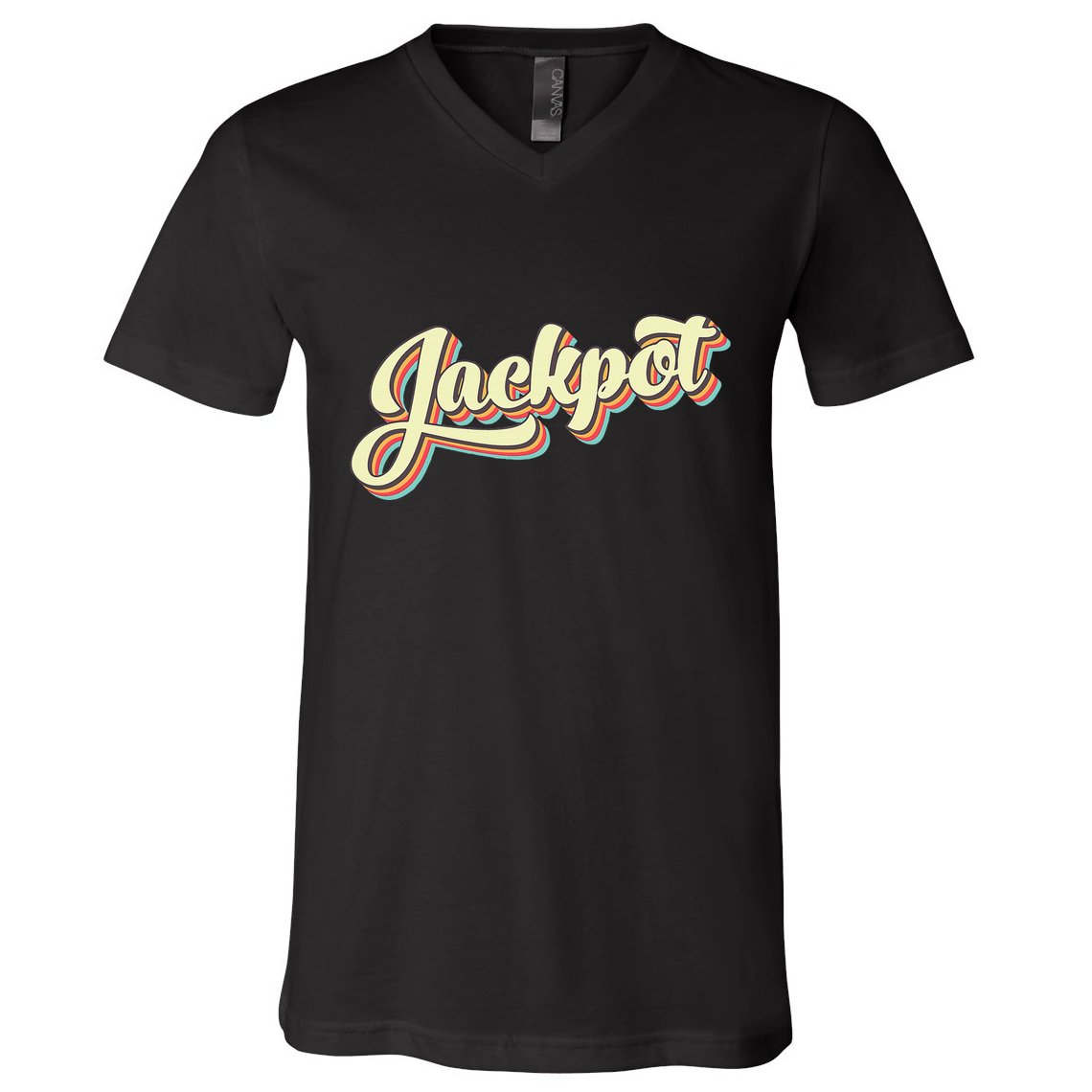 Jackpot Retro Art Baseball Font Vintage V-Neck T-Shirt