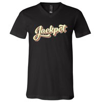 Jackpot Retro Art Baseball Font Vintage V-Neck T-Shirt