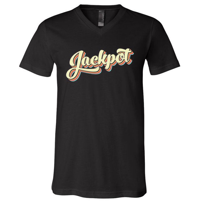 Jackpot Retro Art Baseball Font Vintage V-Neck T-Shirt