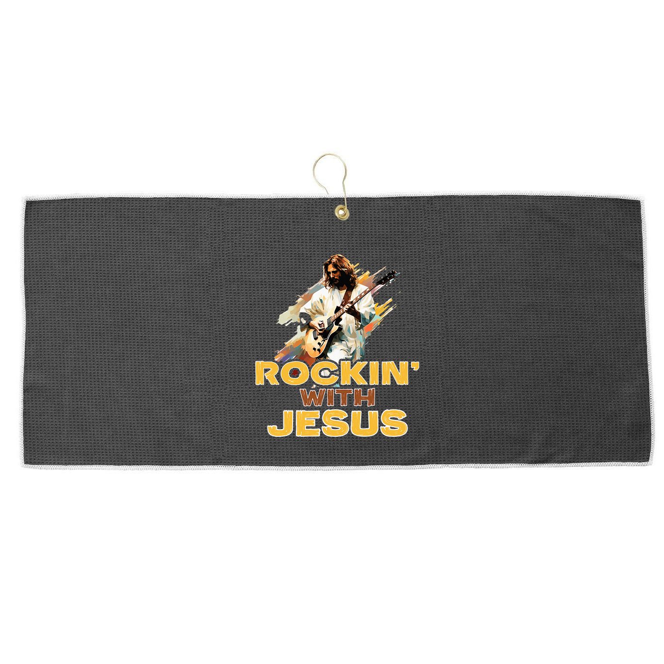 Jesus Rock And Roll Jesus Is King Meme Large Microfiber Waffle Golf Towel