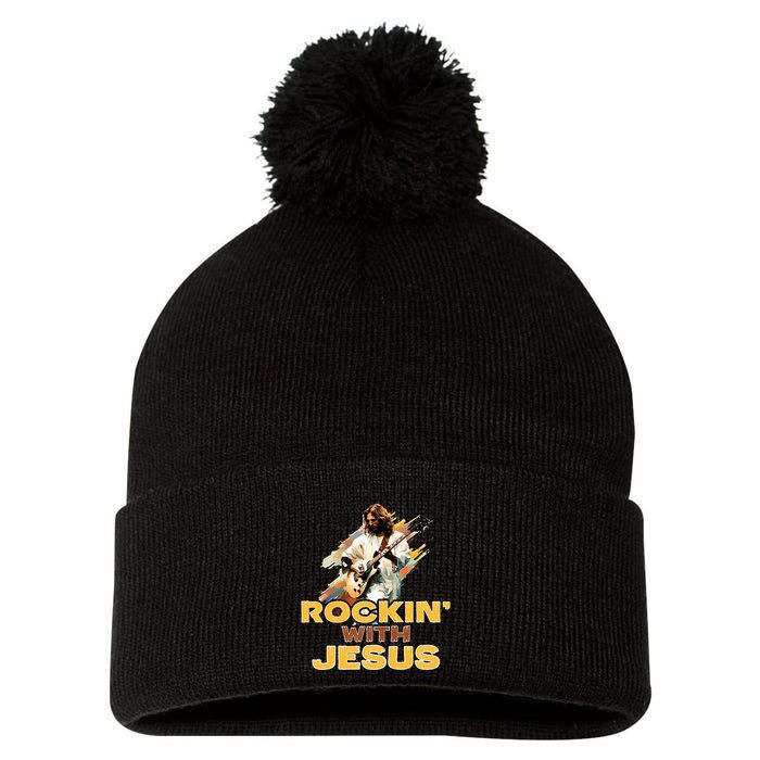 Jesus Rock And Roll Jesus Is King Meme Pom Pom 12in Knit Beanie