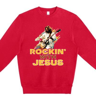 Jesus Rock And Roll Jesus Is King Meme Premium Crewneck Sweatshirt