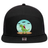 Jesus Riding A Dinosaur Funny Bigfoot UFO Alien Abduction 7 Panel Mesh Trucker Snapback Hat