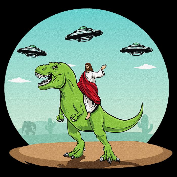 Jesus Riding A Dinosaur Funny Bigfoot UFO Alien Abduction Impact Tech Backpack