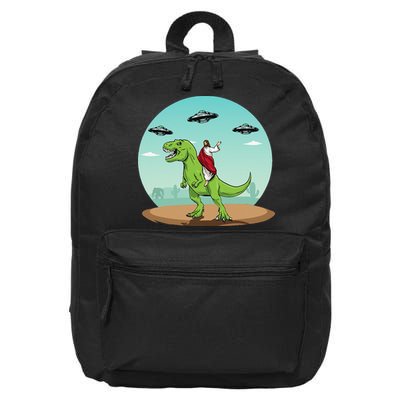 Jesus Riding A Dinosaur Funny Bigfoot UFO Alien Abduction 16 in Basic Backpack