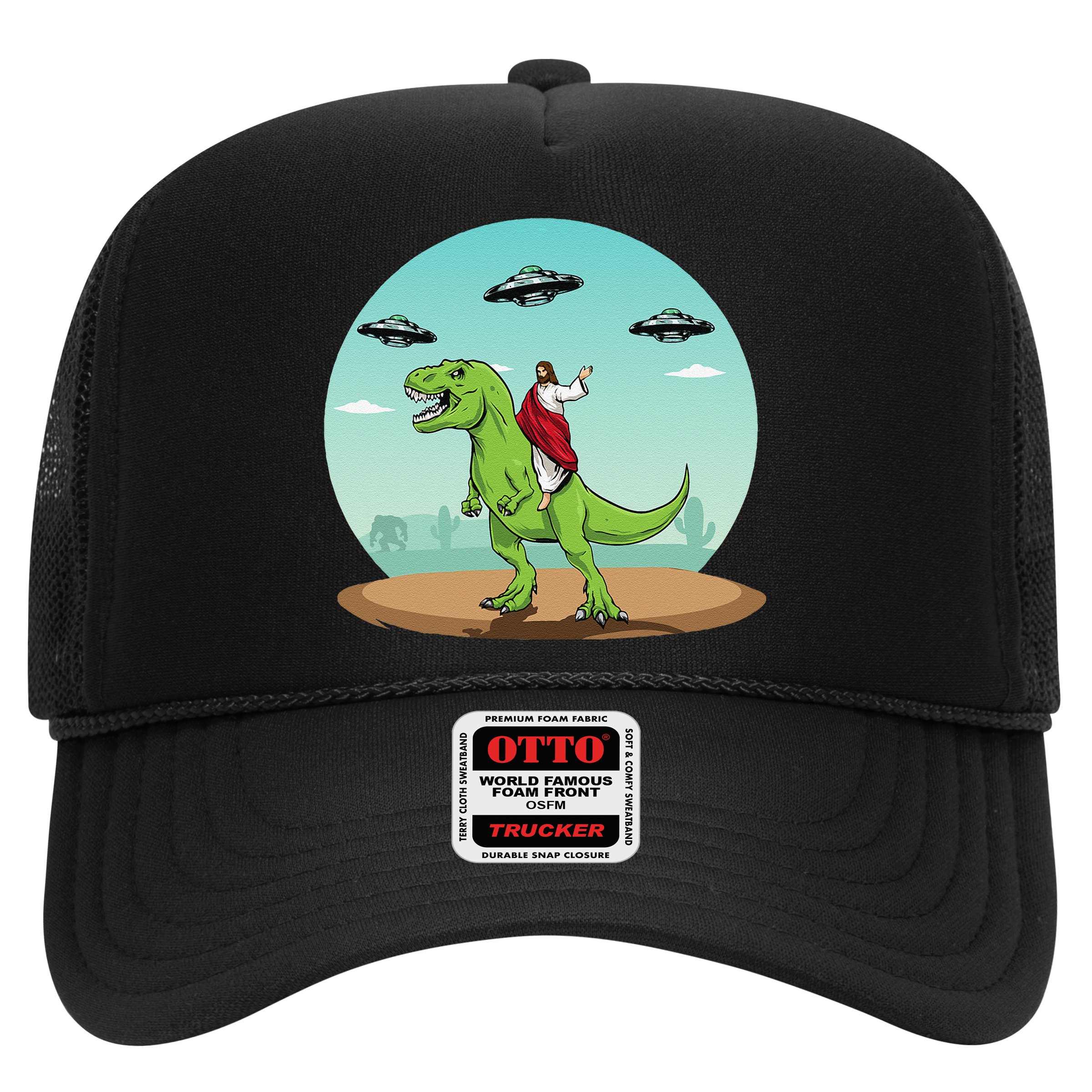 Jesus Riding A Dinosaur Funny Bigfoot UFO Alien Abduction Hat