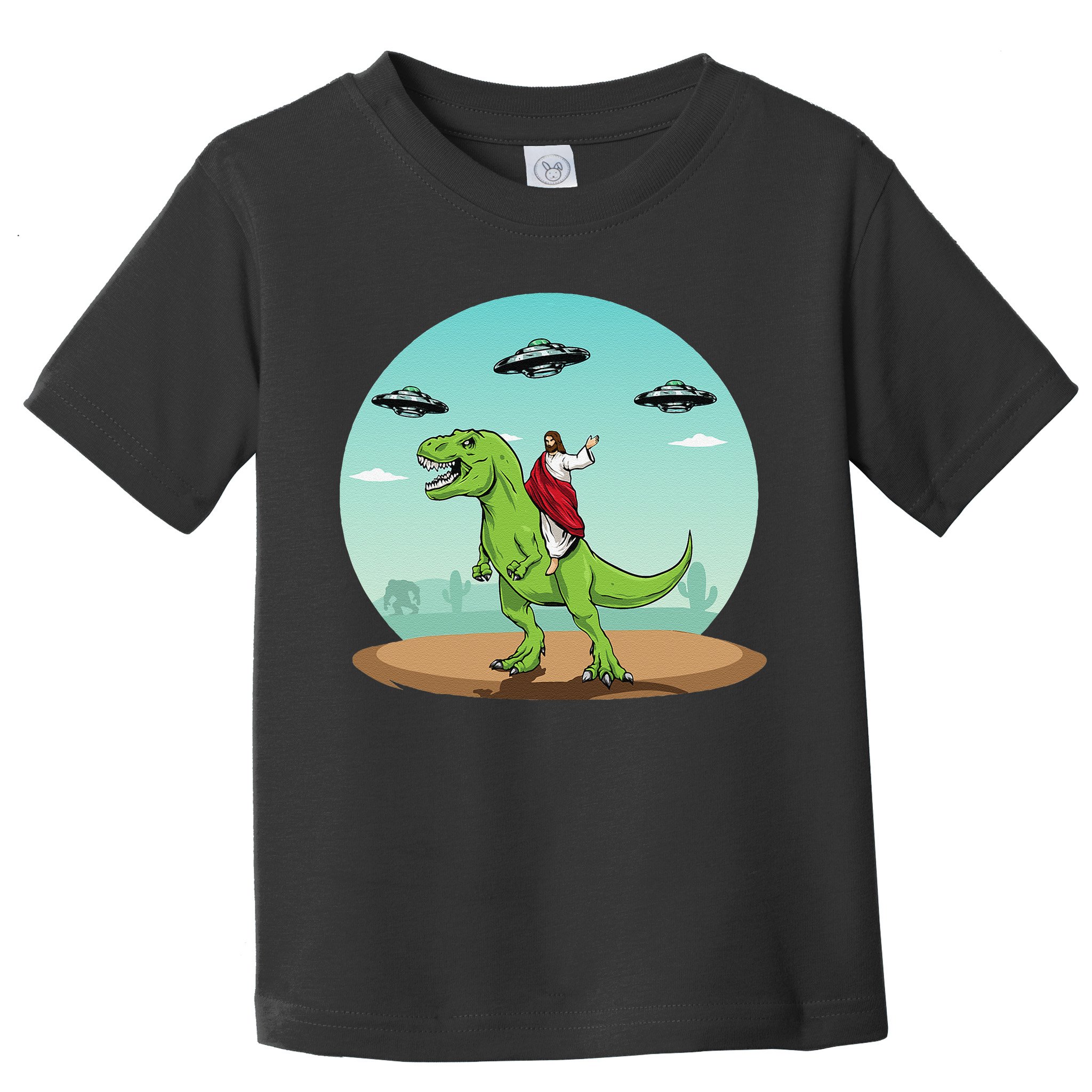 Jesus Riding A Dinosaur Funny Bigfoot UFO Alien Abduction Toddler T-Shirt