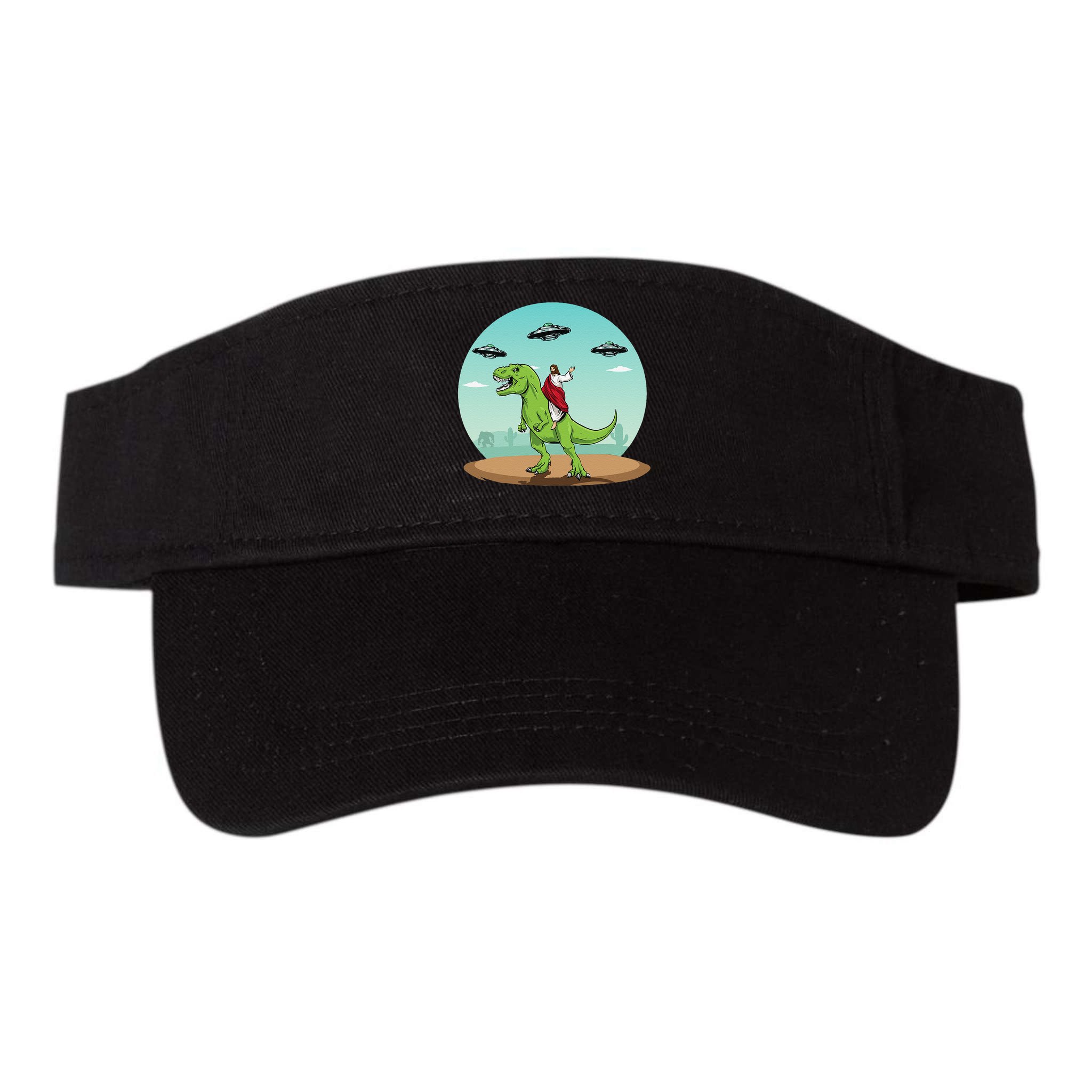 Jesus Riding A Dinosaur Funny Bigfoot UFO Alien Abduction Visor
