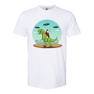 Jesus Riding A Dinosaur Funny Bigfoot UFO Alien Abduction Softstyle® CVC T-Shirt