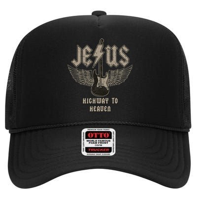 Jesus Rock And Roll Christian Music Worship High Crown Mesh Back Trucker Hat