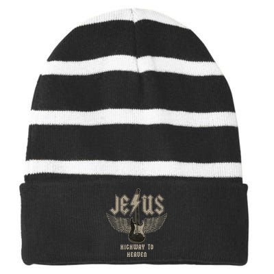 Jesus Rock And Roll Christian Music Worship Striped Beanie with Solid Band