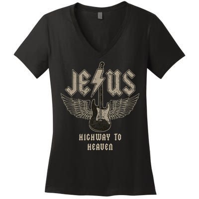 Jesus Rock And Roll Christian Music Worship Women's V-Neck T-Shirt