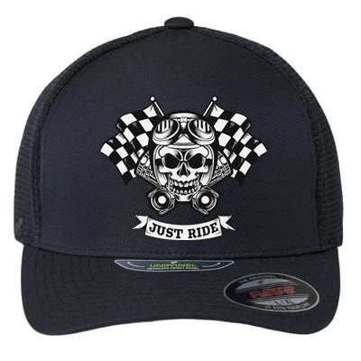 Just Ride Biker Motorcycle Pistons Skull Classic Flexfit Unipanel Trucker Cap