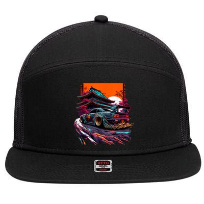 Japanese Retro Car Racing Drifting Art JDM Legend Tuning 7 Panel Mesh Trucker Snapback Hat
