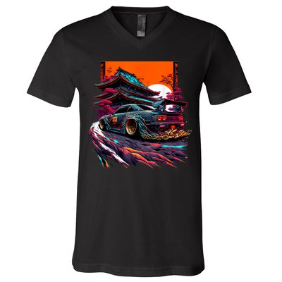 Japanese Retro Car Racing Drifting Art JDM Legend Tuning V-Neck T-Shirt