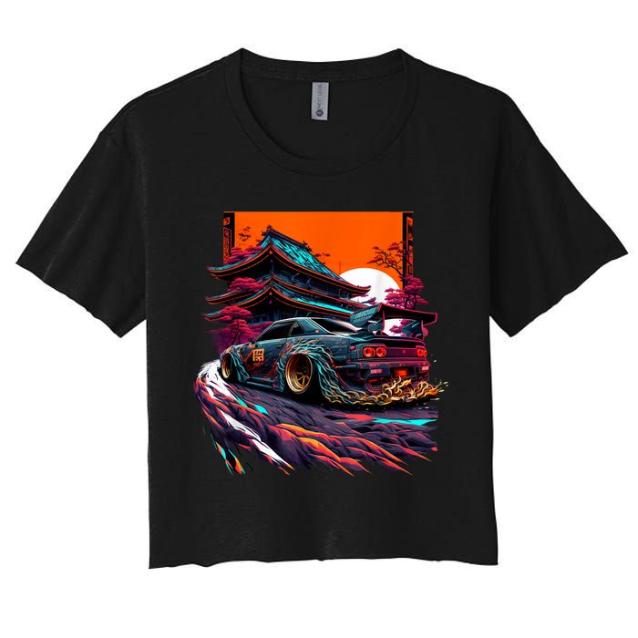 Japanese Retro Car Racing Drifting Art JDM Legend Tuning Women's Crop Top Tee