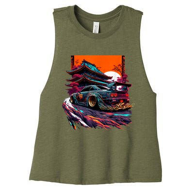 Japanese Retro Car Racing Drifting Art JDM Legend Tuning Women's Racerback Cropped Tank