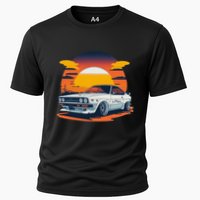 Jdm Retro Car And Sunset Cooling Performance Crew T-Shirt