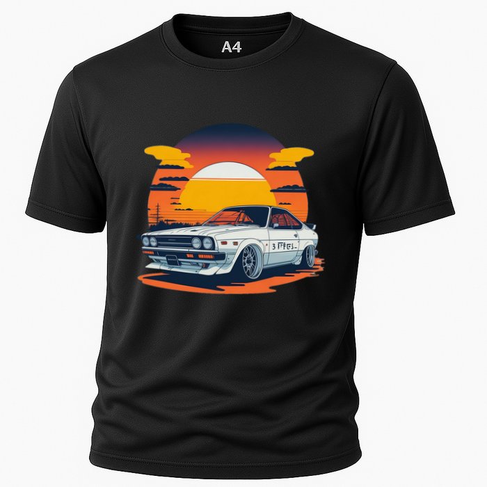 Jdm Retro Car And Sunset Cooling Performance Crew T-Shirt