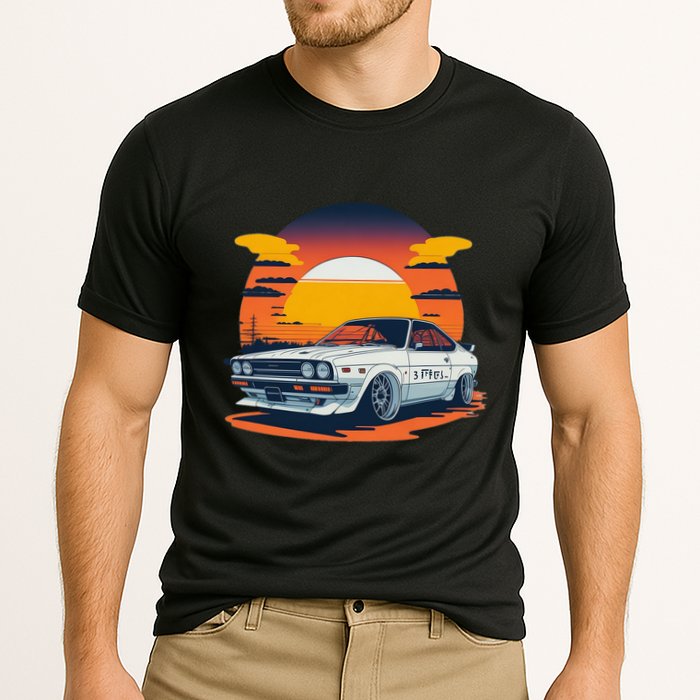 Jdm Retro Car And Sunset Cooling Performance Crew T-Shirt
