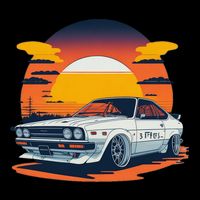 Jdm Retro Car And Sunset Cooling Performance Crew T-Shirt