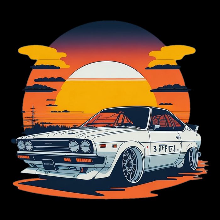 Jdm Retro Car And Sunset Cooling Performance Crew T-Shirt