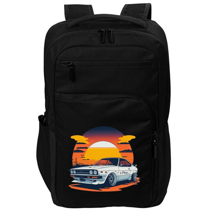 Jdm Retro Car And Sunset Impact Tech Backpack