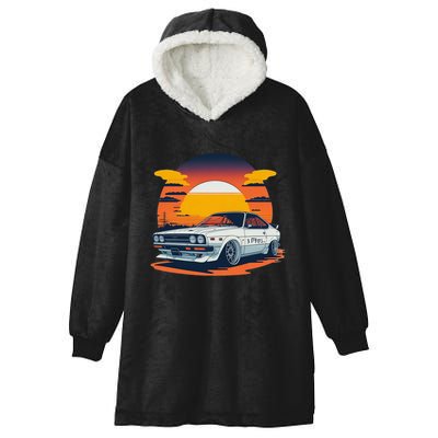 Jdm Retro Car And Sunset Hooded Wearable Blanket