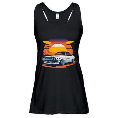 Jdm Retro Car And Sunset Ladies Essential Flowy Tank
