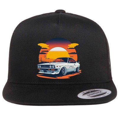 Jdm Retro Car And Sunset Flatbill Hat