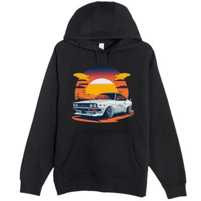 Jdm Retro Car And Sunset Premium Pullover Hoodie