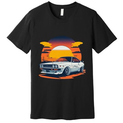 Jdm Retro Car And Sunset Premium T-Shirt