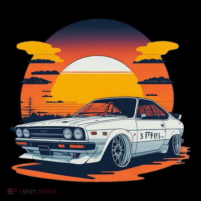 Jdm Retro Car And Sunset Premium T-Shirt