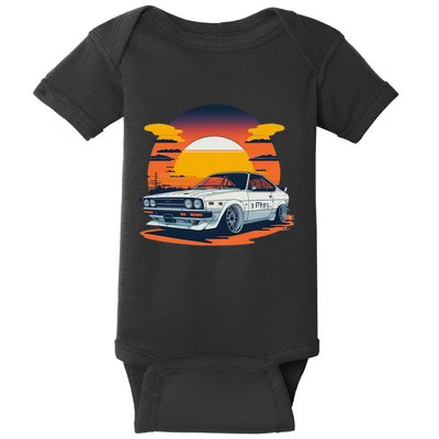 Jdm Retro Car And Sunset Baby Bodysuit