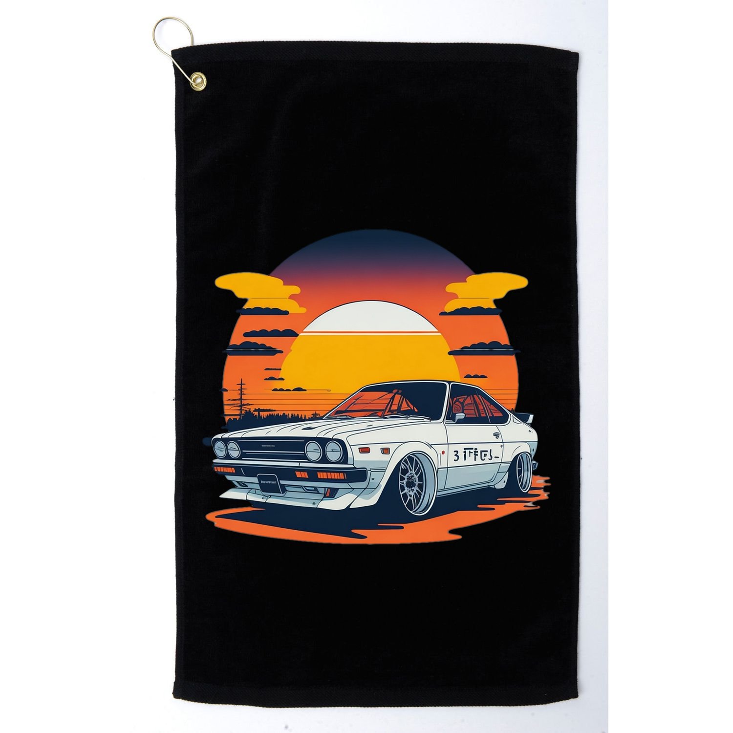 Jdm Retro Car And Sunset Golf Towel