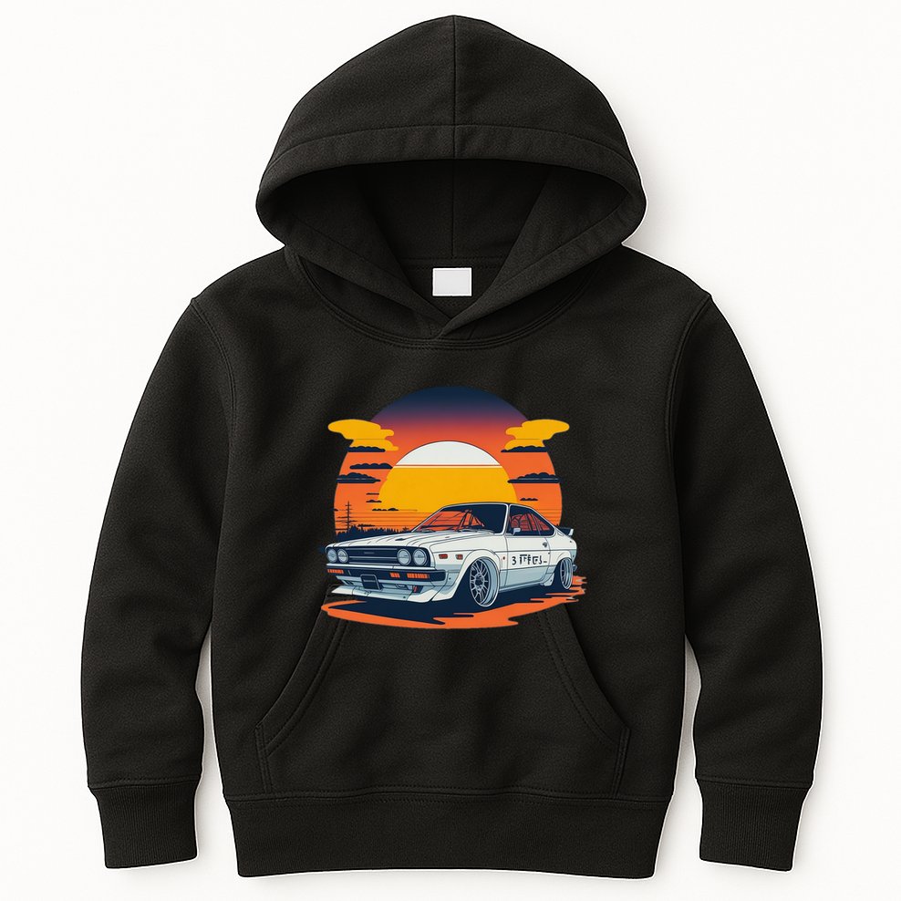 Jdm Retro Car And Sunset Kids Hoodie
