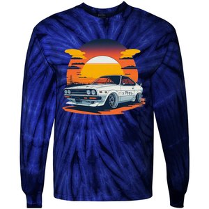 Jdm Retro Car And Sunset Tie-Dye Long Sleeve Shirt